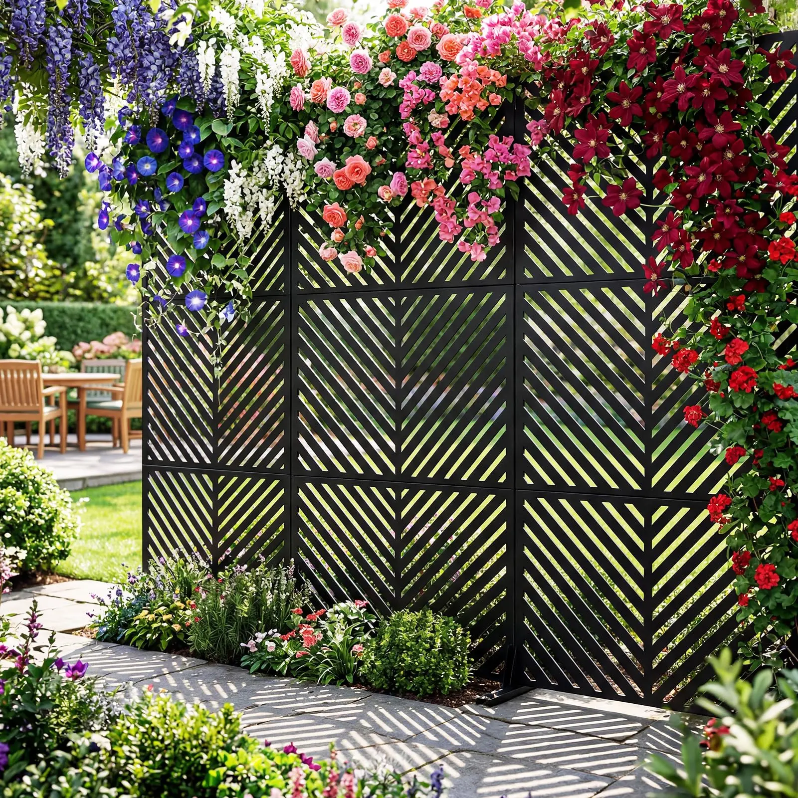 Paravent métallique indépendant, 122 x 45 x 198 cm, paravent avec support, séparateur d’espace intérieur, paravent décoratif pour jardin, terrasse et piscine, résistant aux intempéries et facile à assembler, 1 pièce.