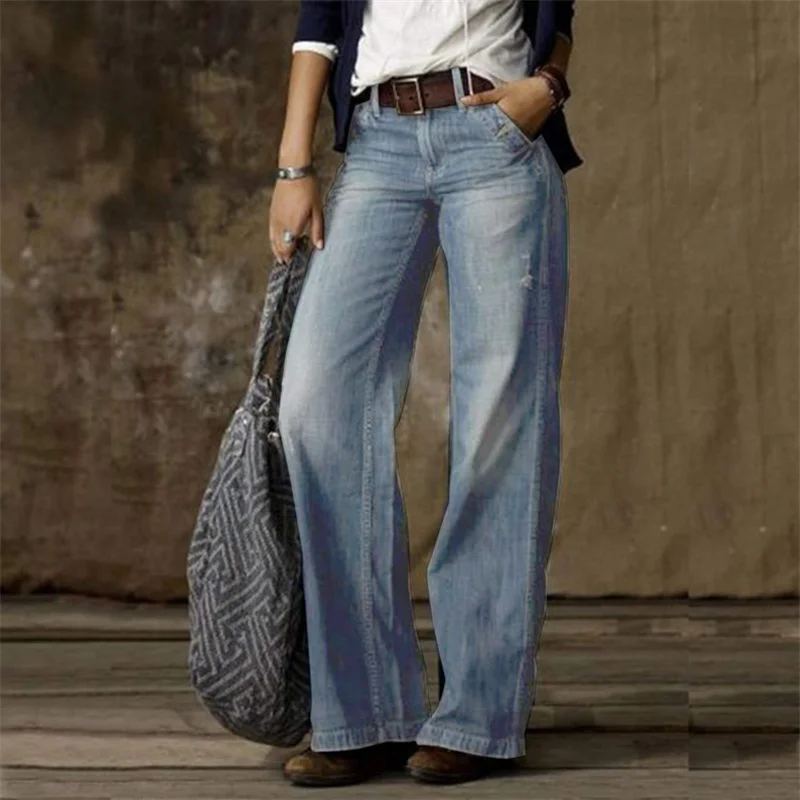 2023 Nowe luźne jeansy damskie w stylu vintage Moda Średnia talia Denim Spodnie z szerokimi nogawkami Street Casual Spodnie damskie S-3XL Drop Ship