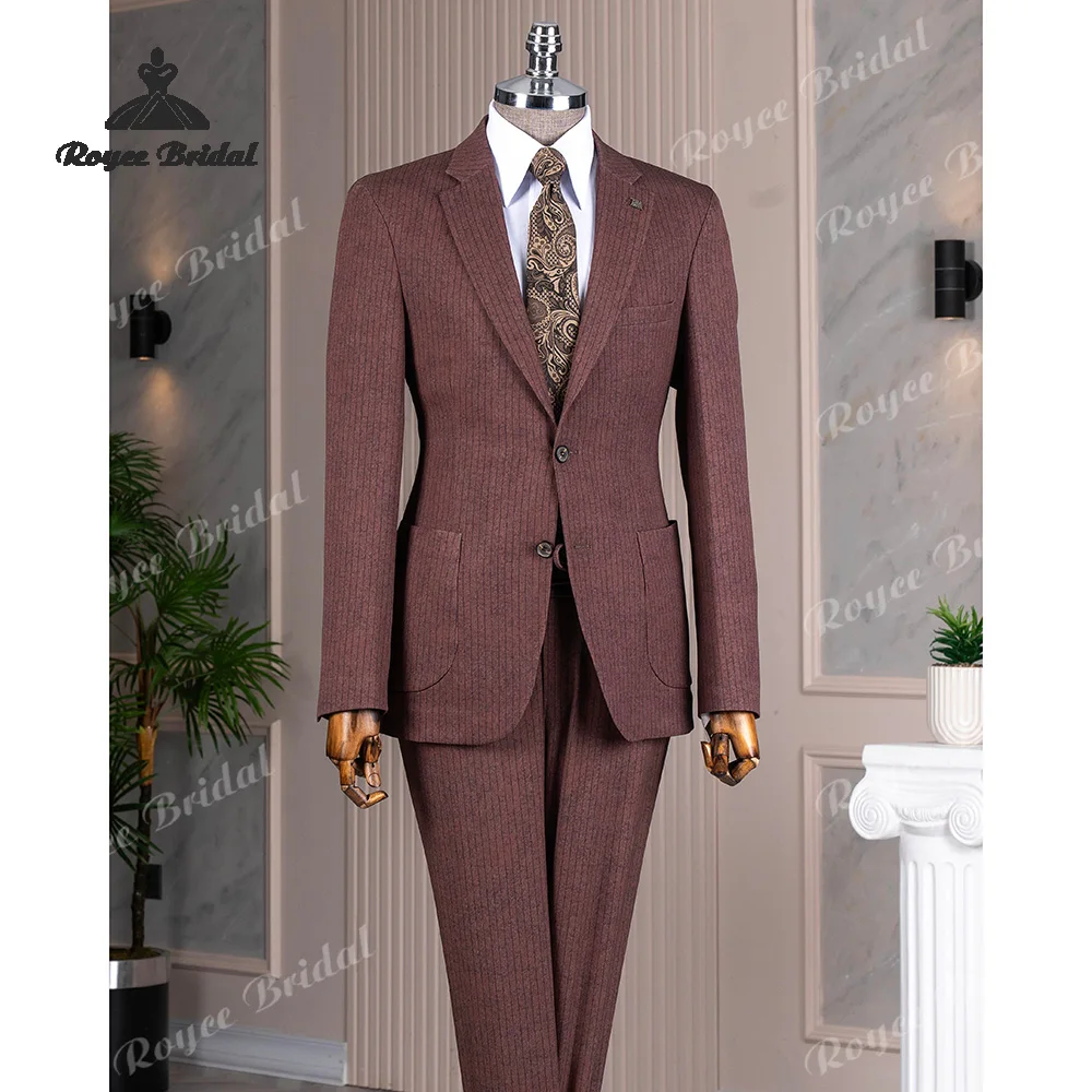 Brown Stripes Two Piece Single Breasted Wedding Men's Suit 2026 Notch Lapel Casual Business Evening Suits costume homme mariage