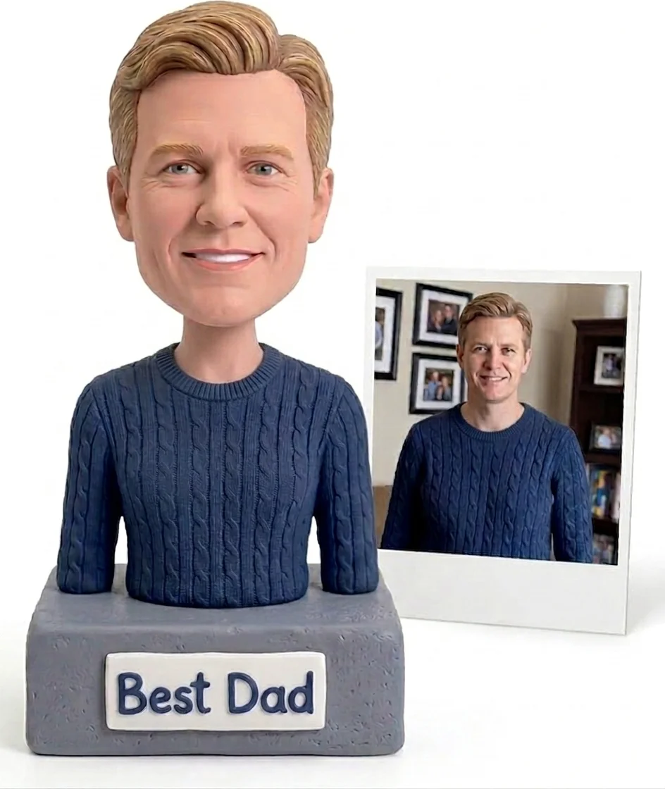 

Custom Father’s Day Bobblehead from Photo - Personalized Dad Figurine Handmade Polymer Clay Gift for Father Husband Grandpa