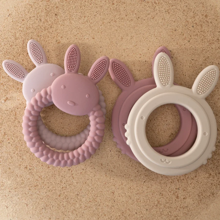 Nouveau Design bébé lapin bébé jouet de qualité alimentaire sûr Silicone brosse à dents anneau de dentition jouet ensemble de dentition pour cadeau nouveau-né