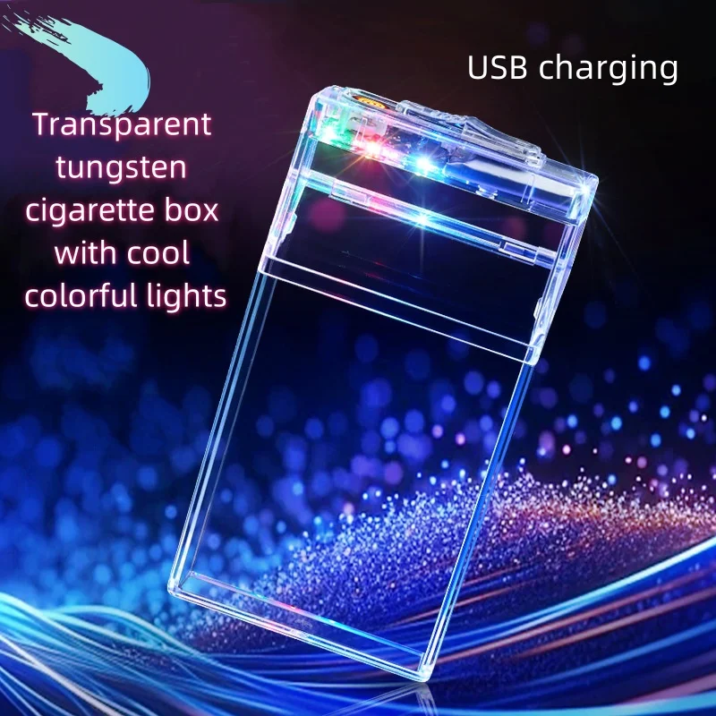 Transparent Tungsten Coil Cigarette Box Lighter Cool And Luminous Colorful Light USB Charging Cigarette Lighter Creative Gifts