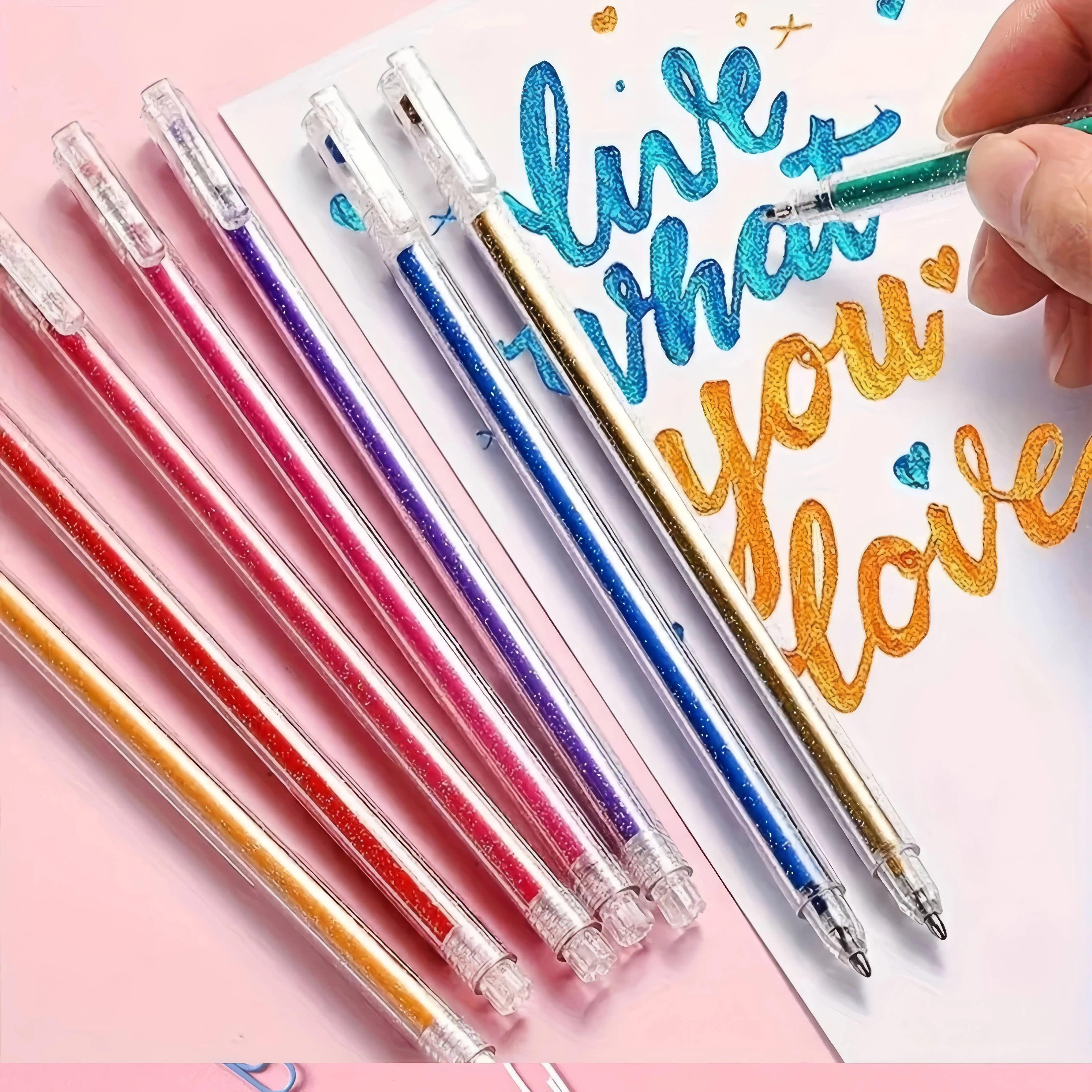 

2 Sets of Practical Glitter Brushes, Comfortable and Easy To Grip, DIY Decorative Color Pens for Account Books and Photo Albums