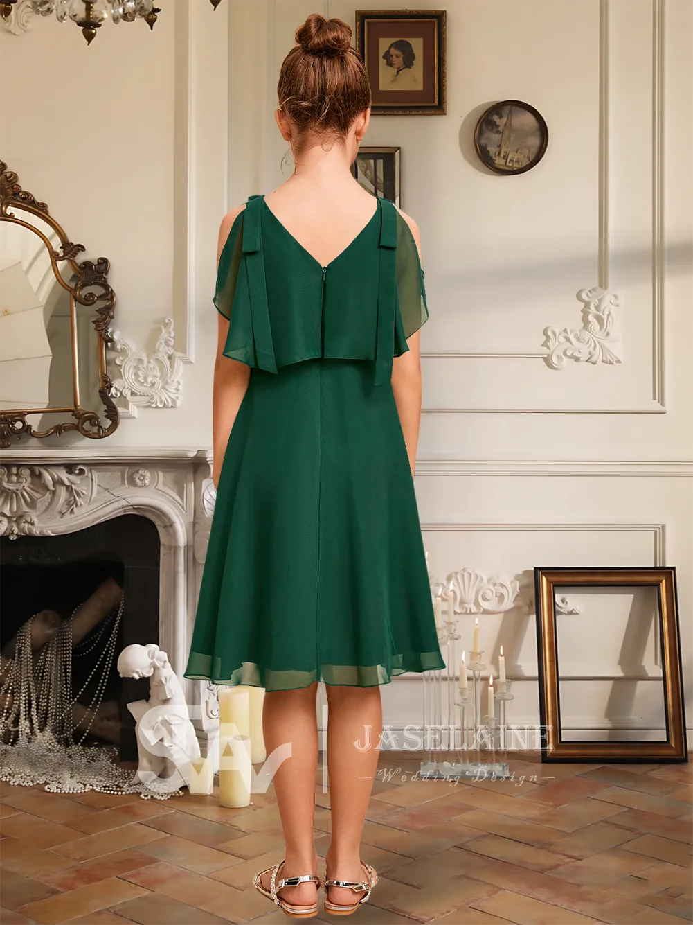 

LA Kids A-Line V-Neck Knee-Length Chiffon Junior Bridesmaid Dress Flower Girl Dress Girls Party Special Occasion Wedding Formal