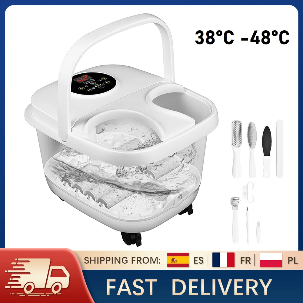 Massage-Fußbad, einstellbare Temperatur 38 ° C-48 ° C Einweicheimer Sauna Becken Spa Fußwanne Eimer mit 8 Massage Rollen
