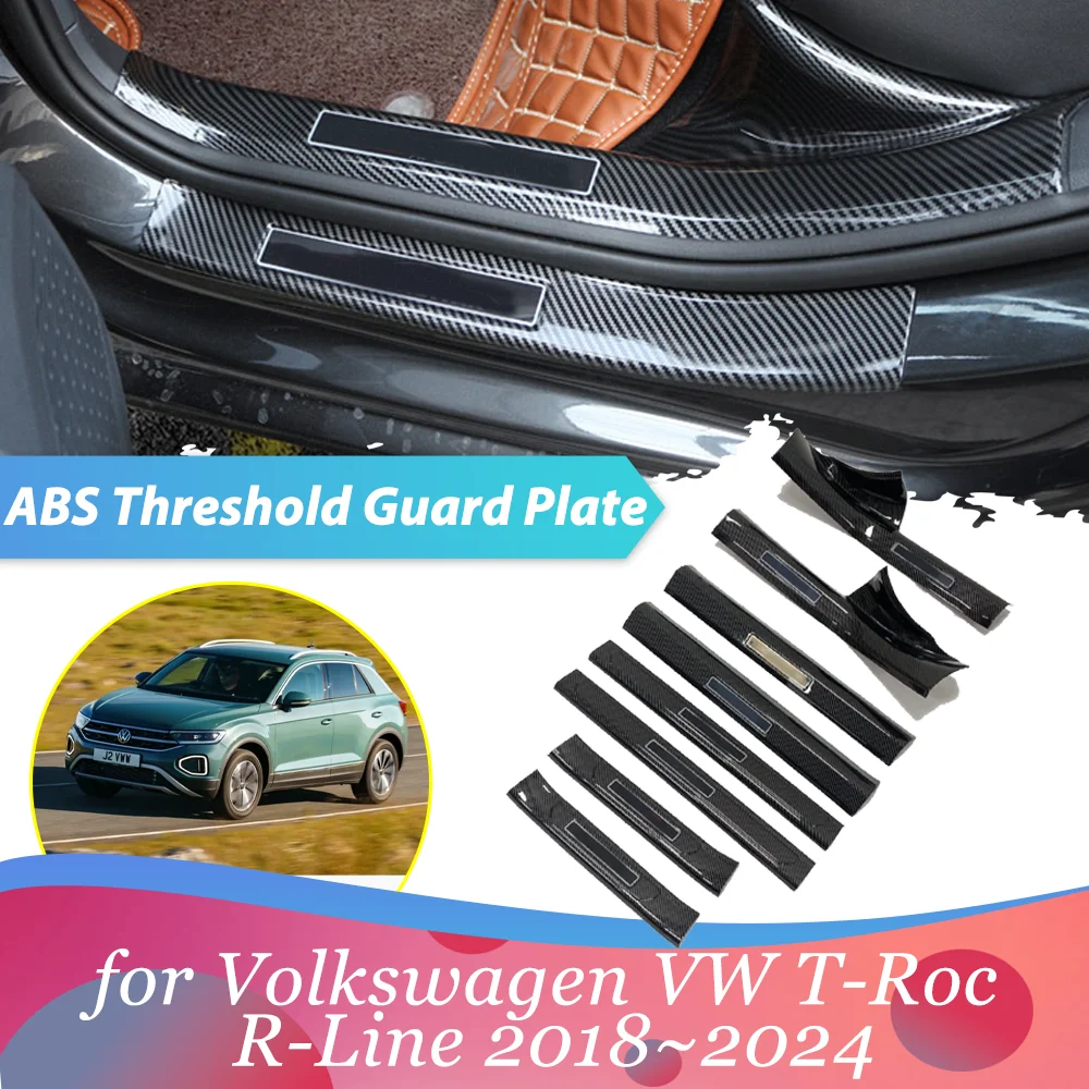 Car ABS Welcome Pedal for Volkswagen VW T-Roc R-Line 2018~2024 Door Sill Scuff Threshold Guard Plate Part Sticker Accessories