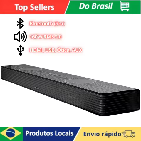 Soundbar 2.0 160W RMS Bluetooth HDMI ARC USB Optica AUX Bivolt Audio Potente E Design Moderno