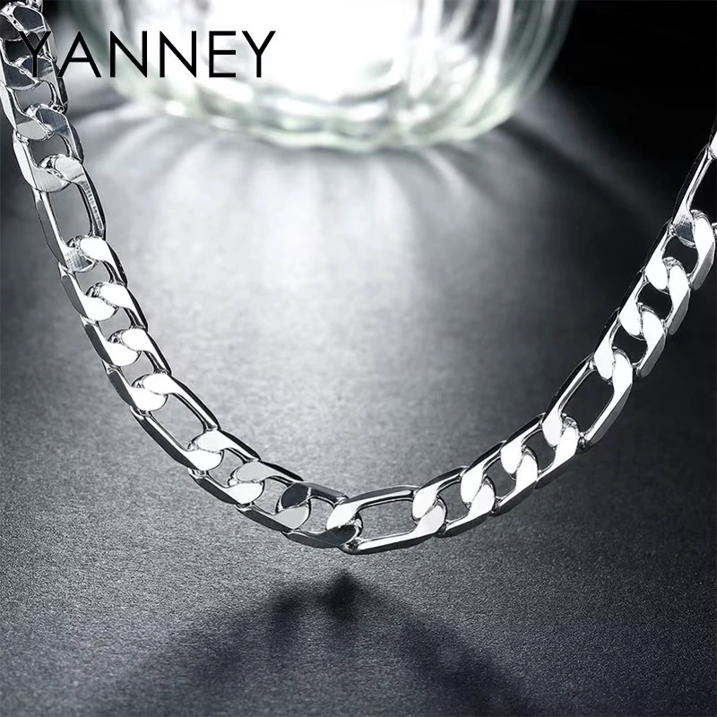 925 فضة 6 مللي متر 20/45/50/55/60 سنتيمتر الجانب فيجارو سلسلة سوار قلادة رجل امرأة موضة الزفاف هدية مجوهرات اكسسوارات