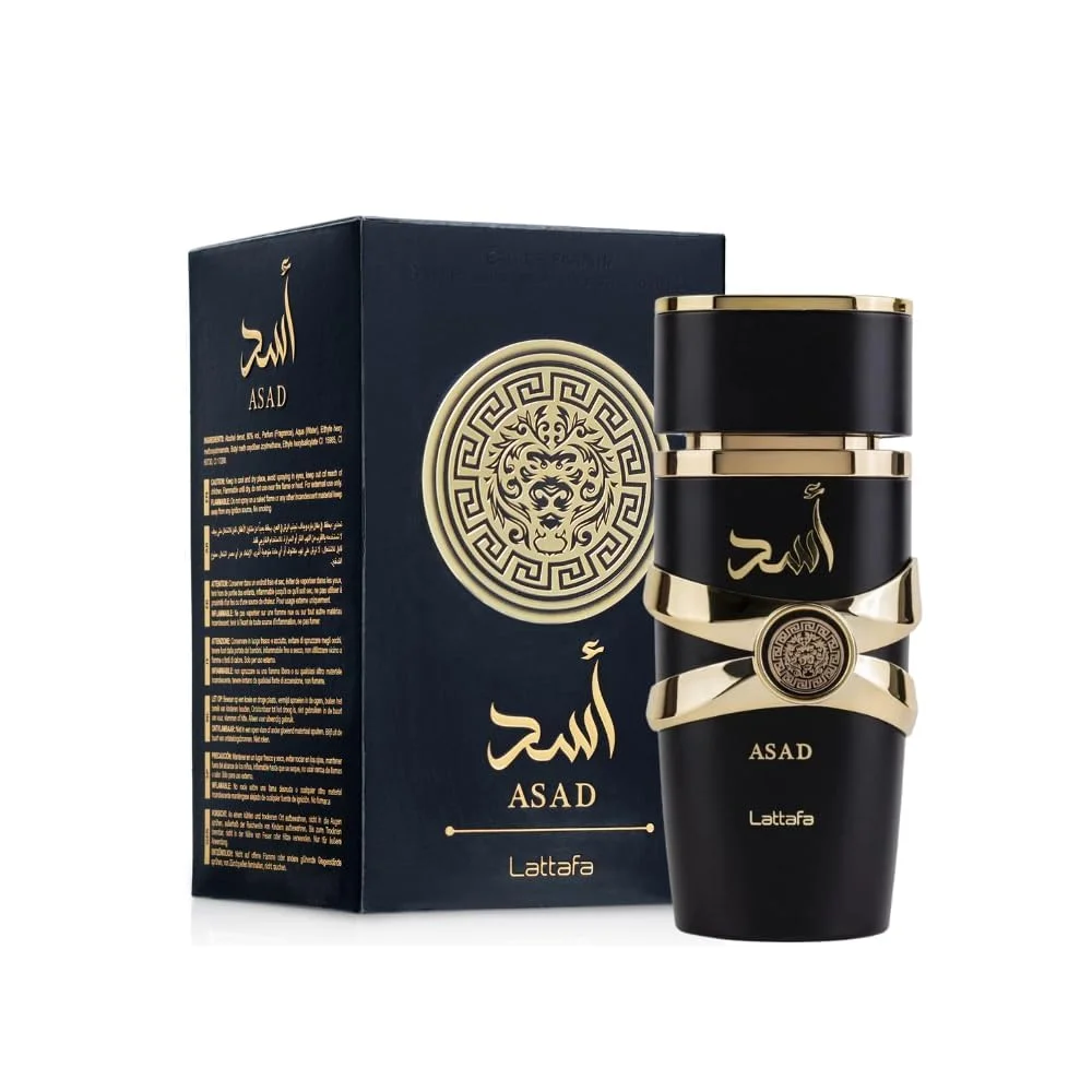 Lattafa Asad Spray de fragancia unisex - Perfume de Gourmand oriental de 3,4 onzas, ámbar cálido y vainilla EDP de larga duración