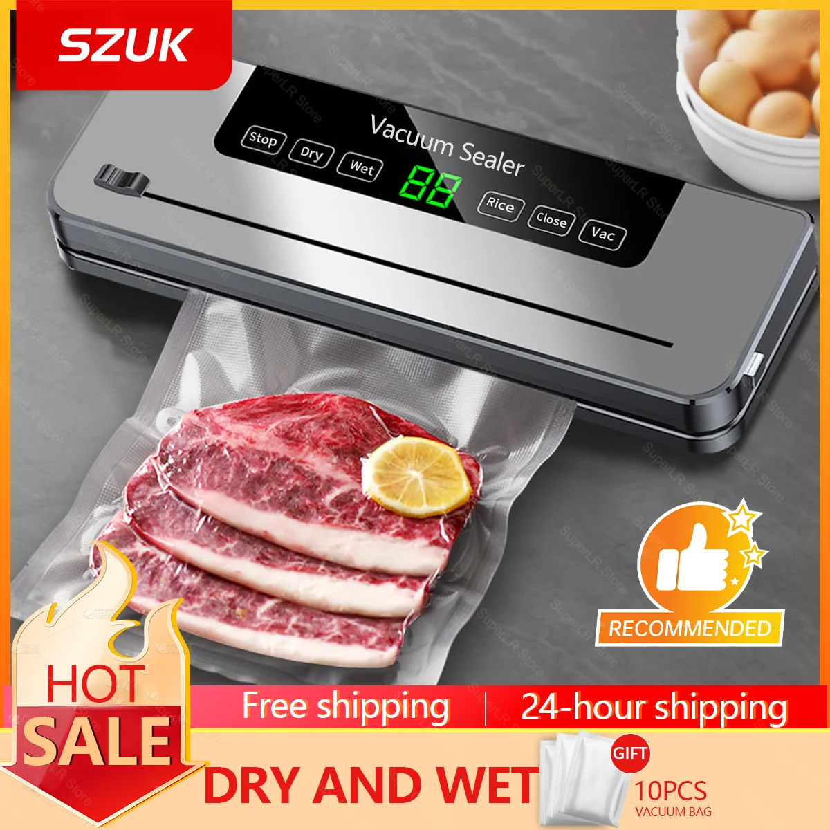 

Food Vacuum Sealer Machine Dry Wet Food Vacuum Packaging Machine with UV Kitchen Food Storage Sealing Machine Built-in Cutter