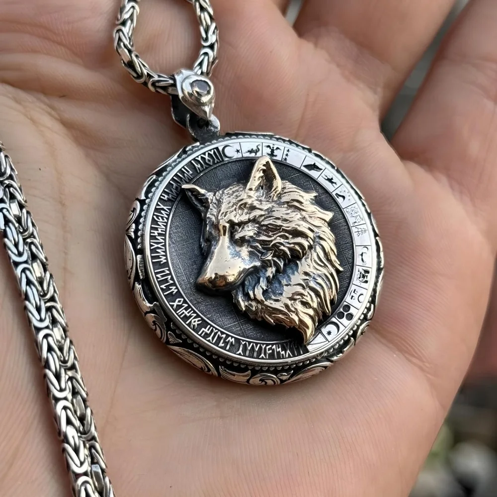 

King Size Chain Men's Silver Necklace with Wolf and Moon Star - Adjustable Turkish Handmade Jewelry