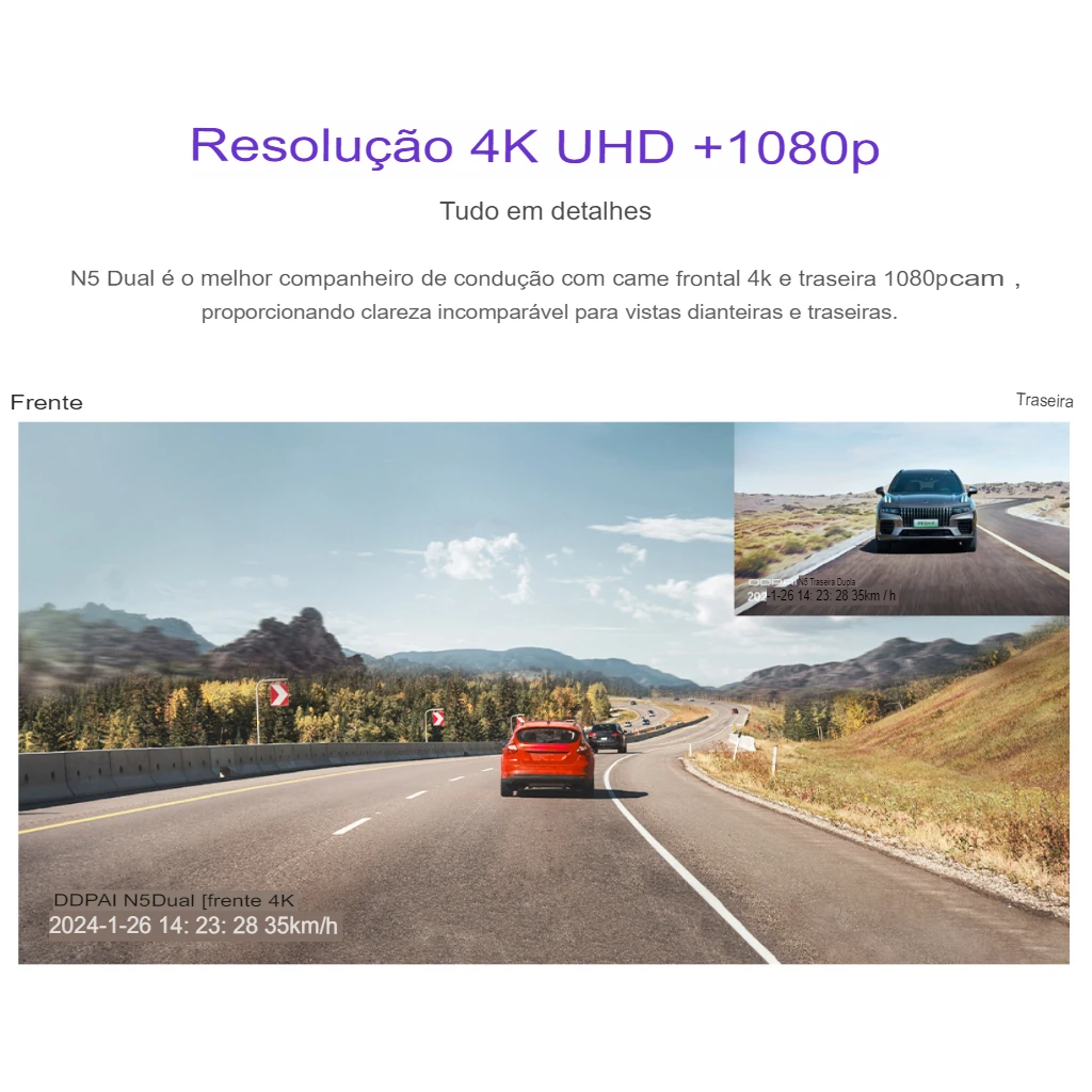 DDPAI N5 Dual Câmera veicular 4K Ultra HD GPS Mapeamento D² Armazenamento de canal duplo Super Capacitor