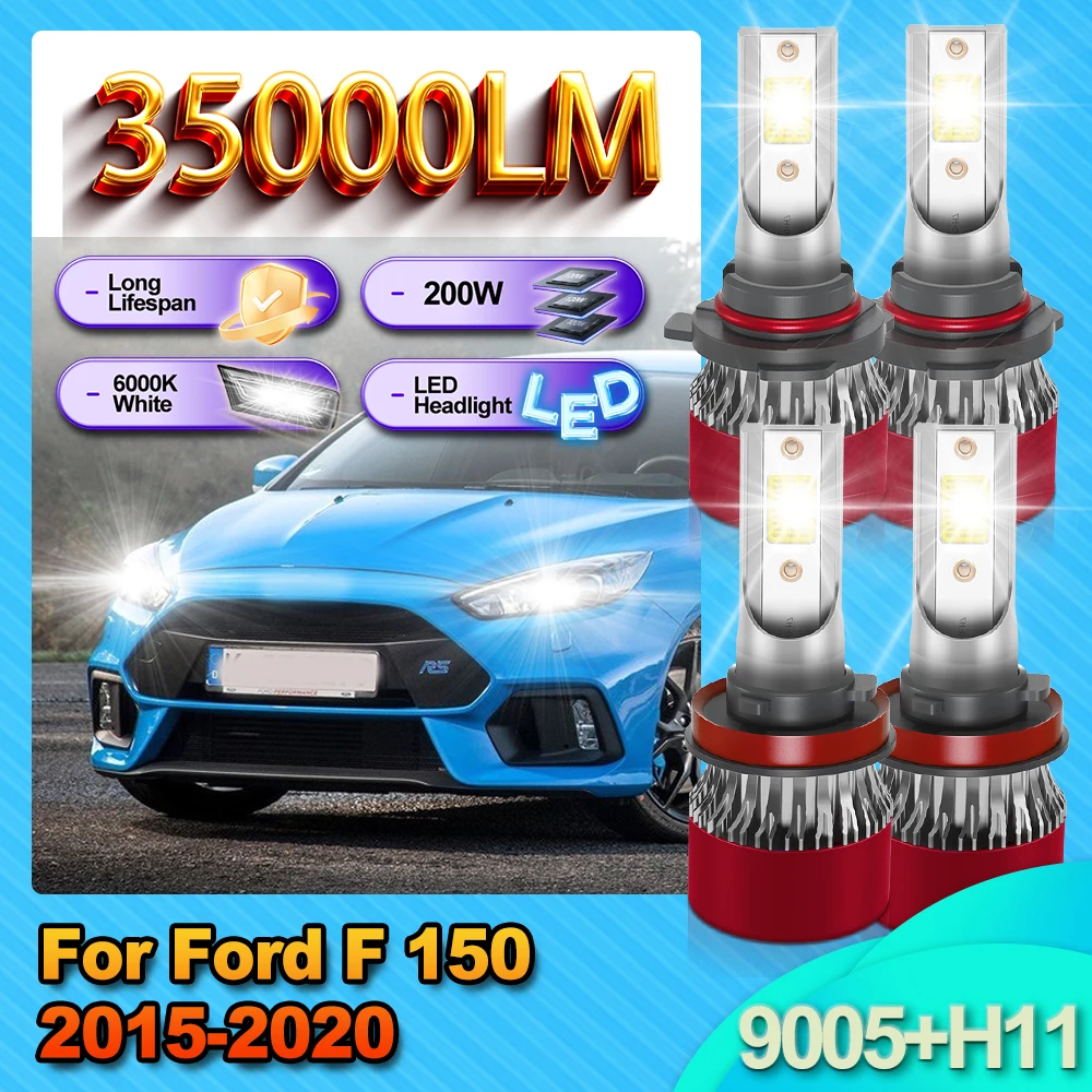 

H11 Low Beam 200W Headlamp Ampoule 35000LM 9005 High Beam Headlight Bulb Long Lifespan 6000K Canbus For Ford F 150 2015-2020