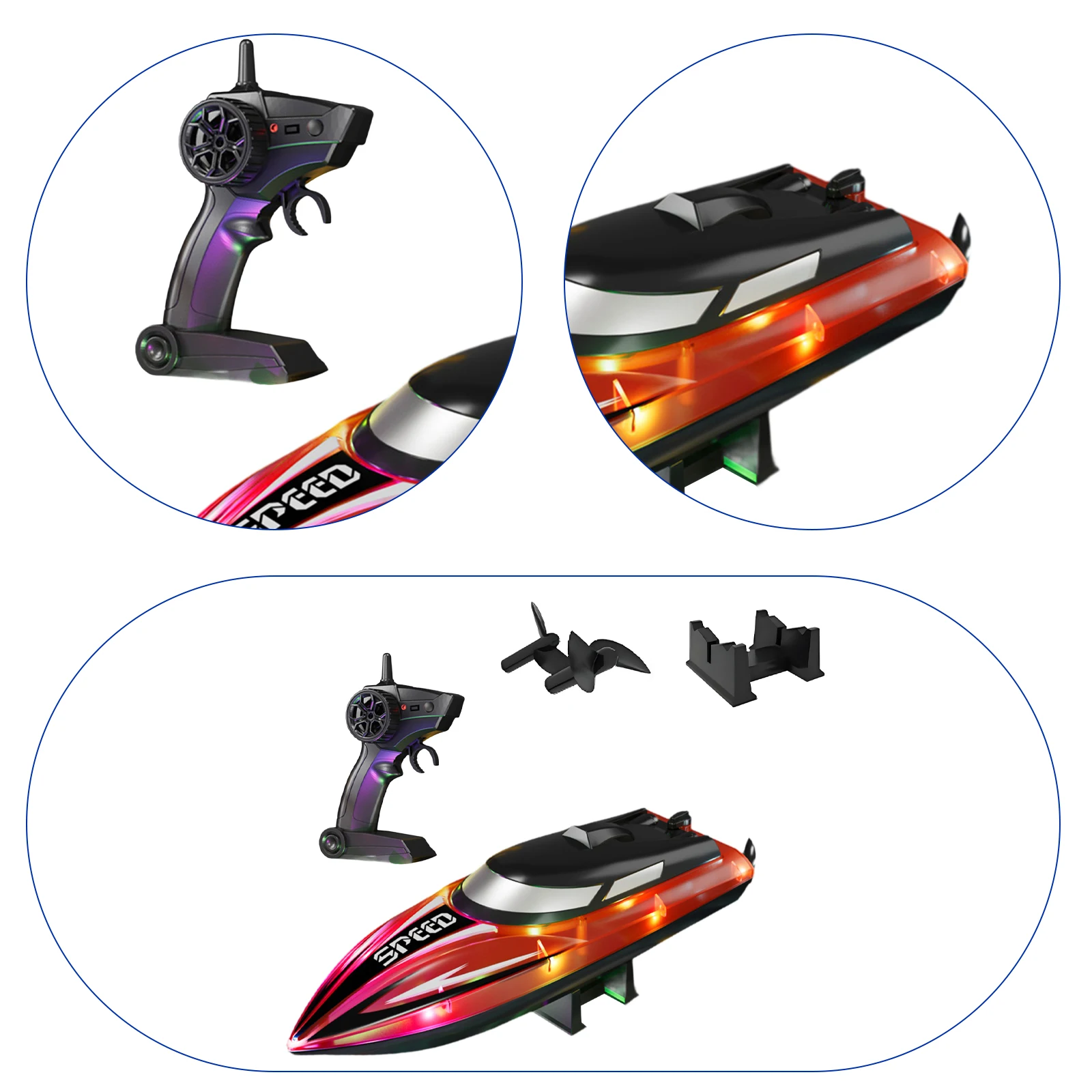 Speed RC Race Boat Hull Lighted Decorative Funny Toys for Park Birthday Racing Park Boat Water Run Fast RC Boat Gift