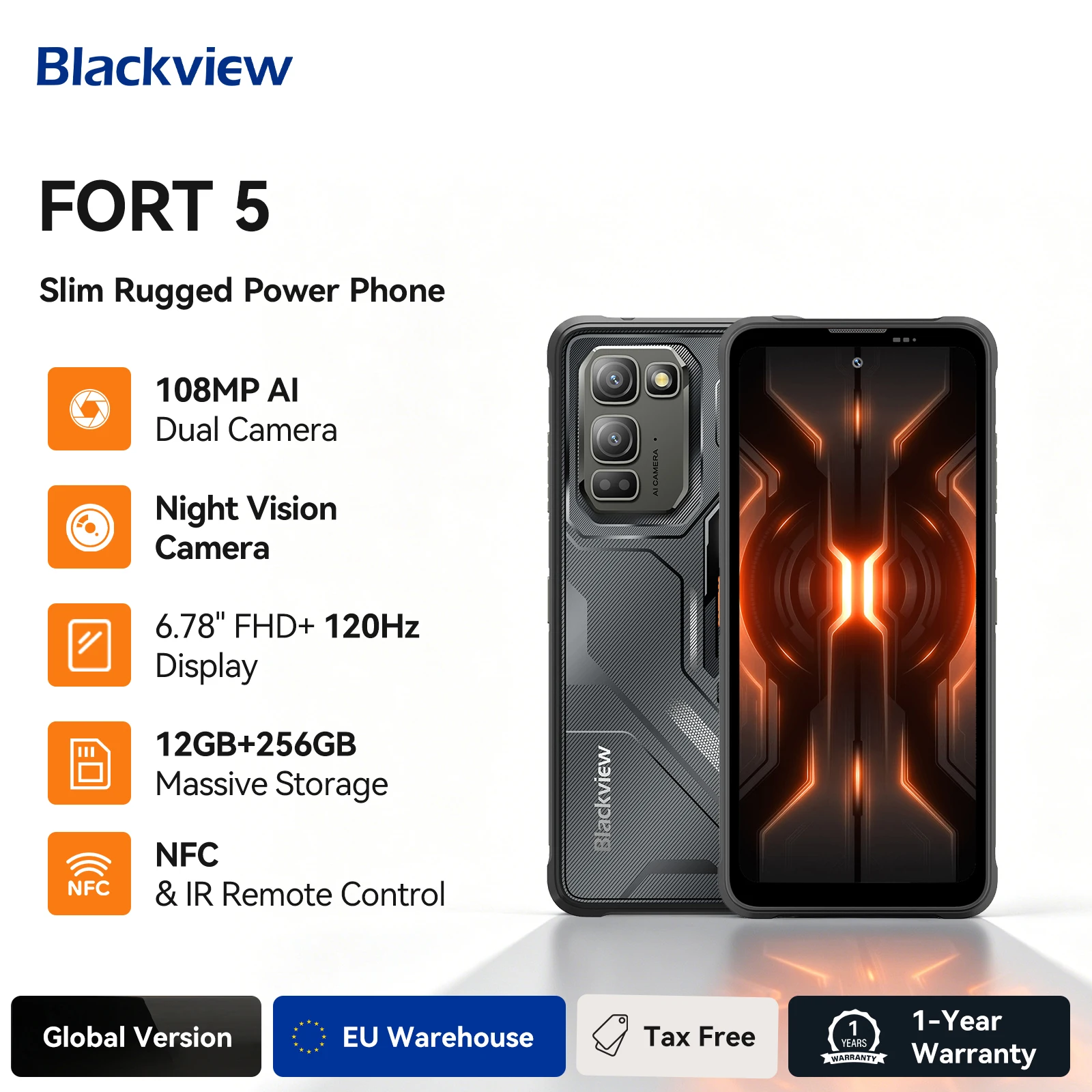 【Première mondiale】Blackview Fort 5 Smartphone robuste avec écran 2.4K de 6,78 pouces, appareil photo phare 108MP, charge sans fil, haut-parleur BOX 2W