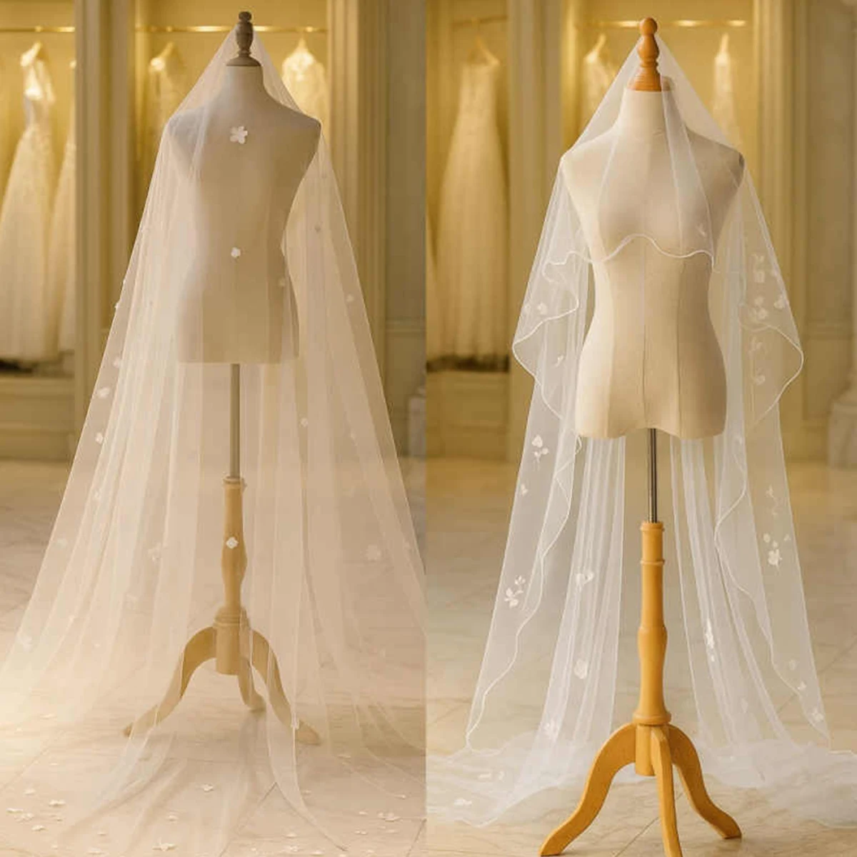 

Лидер продаж, длинная свадебная фата из тюля, однослойная жемчужная винтажная соборная фата для женщин по индивидуальному заказу