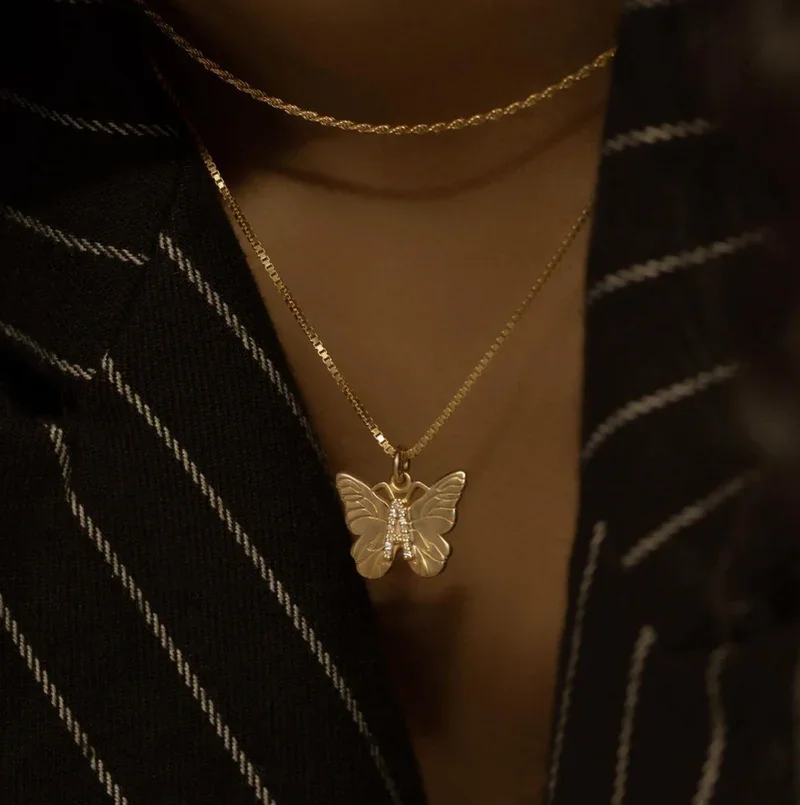 

Customized Zircon Butterfly Initial Pendant Necklace Personalise Butterfly Initial Necklace Gift For Women Gift Luxury Jewelry