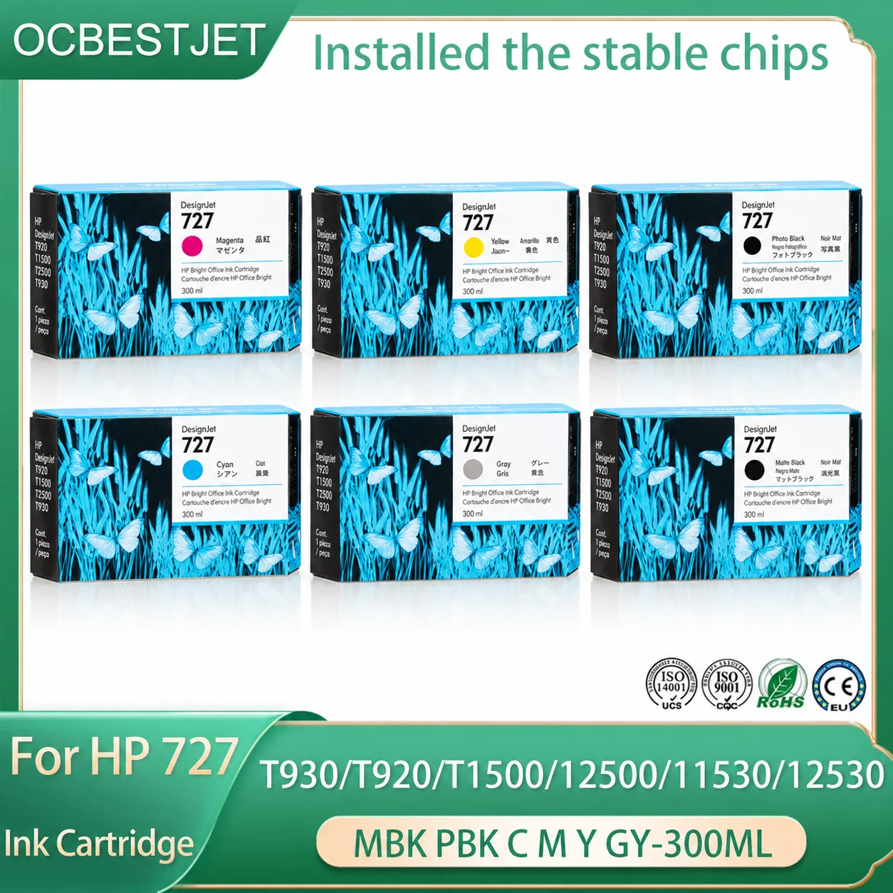 727 Ink Cartridges For HP 727 C1Q12A B3P23A B3P24A B3P19A B3P20A B3P21A Replacment for HP T930 T920 T1500 T2500 T1530 T2530