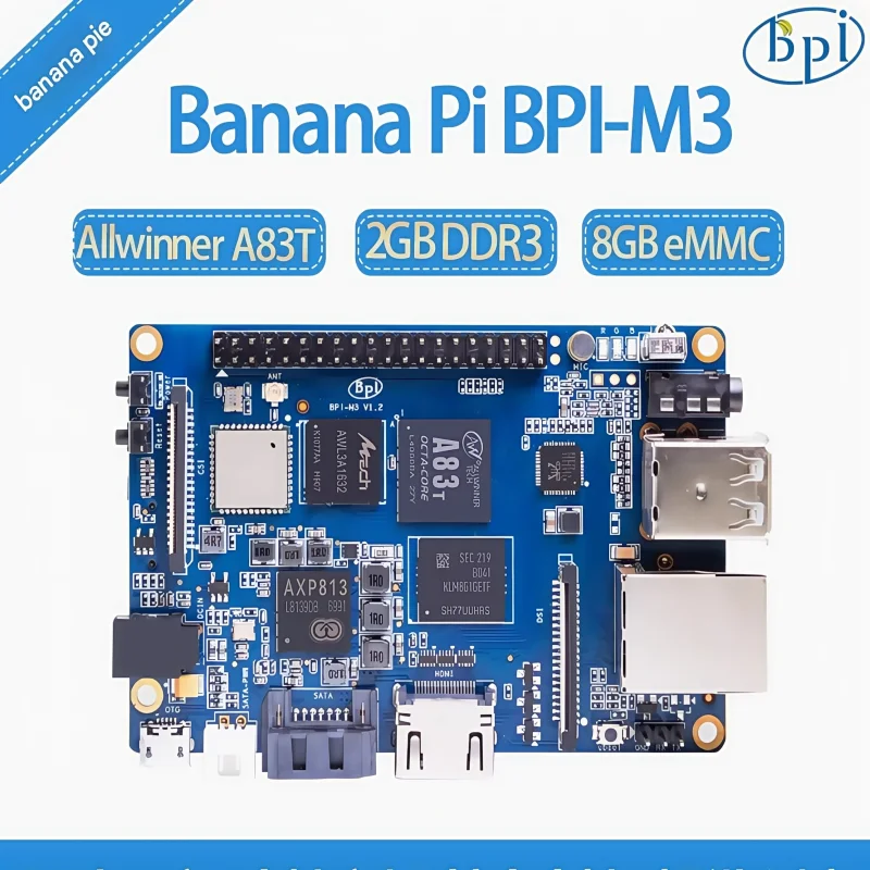 

Banana Pi BPI-M3 single board computer adopts Allwinner A83T 8-core chip design, with 2G RAM and 8G eMMC on board