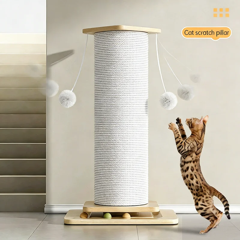 Planche à gratter pour chat 60cm/80cm avec jouet boule suspendue, griffoir et structure d'escalade, base stabilisée et élargie