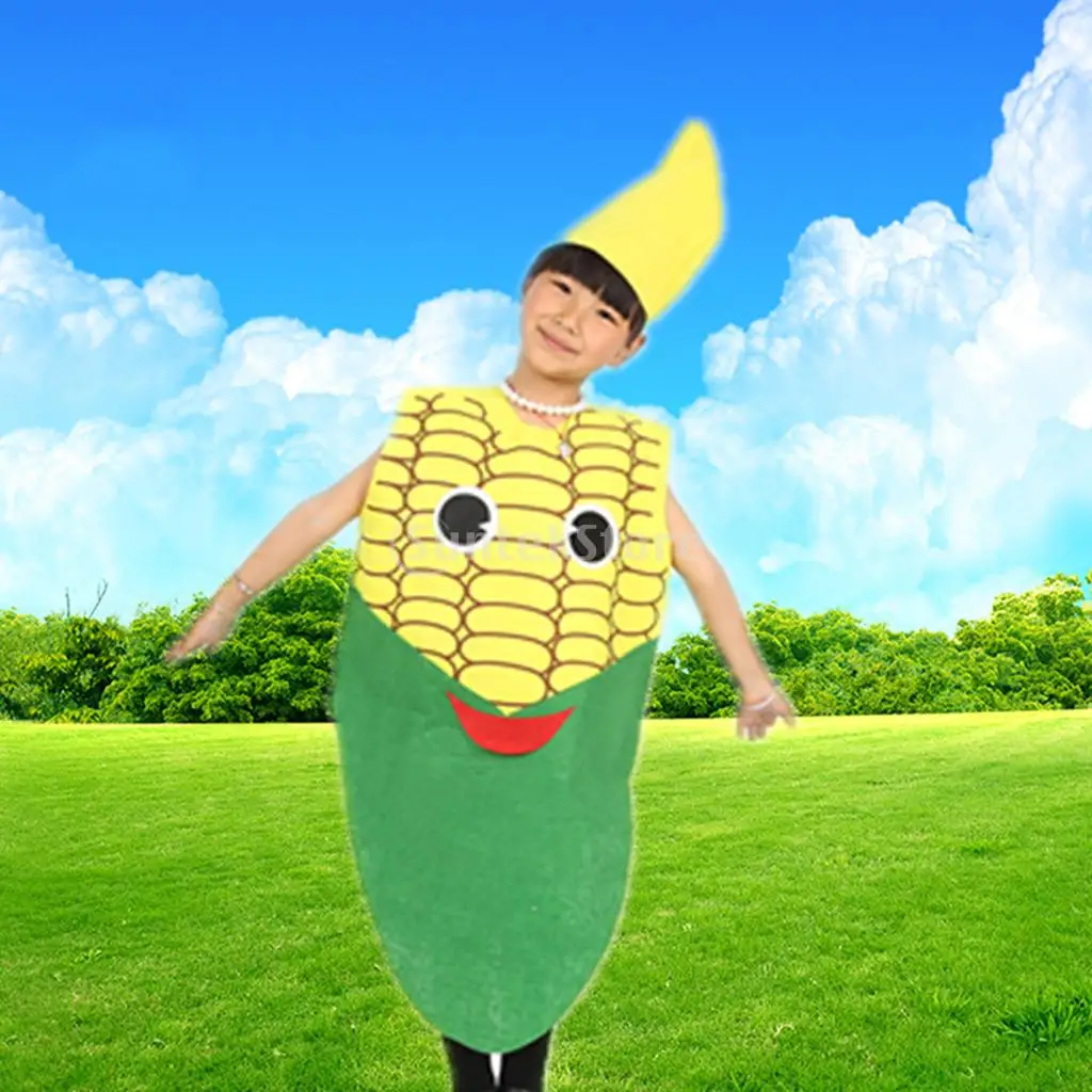 Kids Corn Costume Non-woven Fabric Vegetable Outfit Party Fancy Dress Stage Clothes Festival Performance Clothes