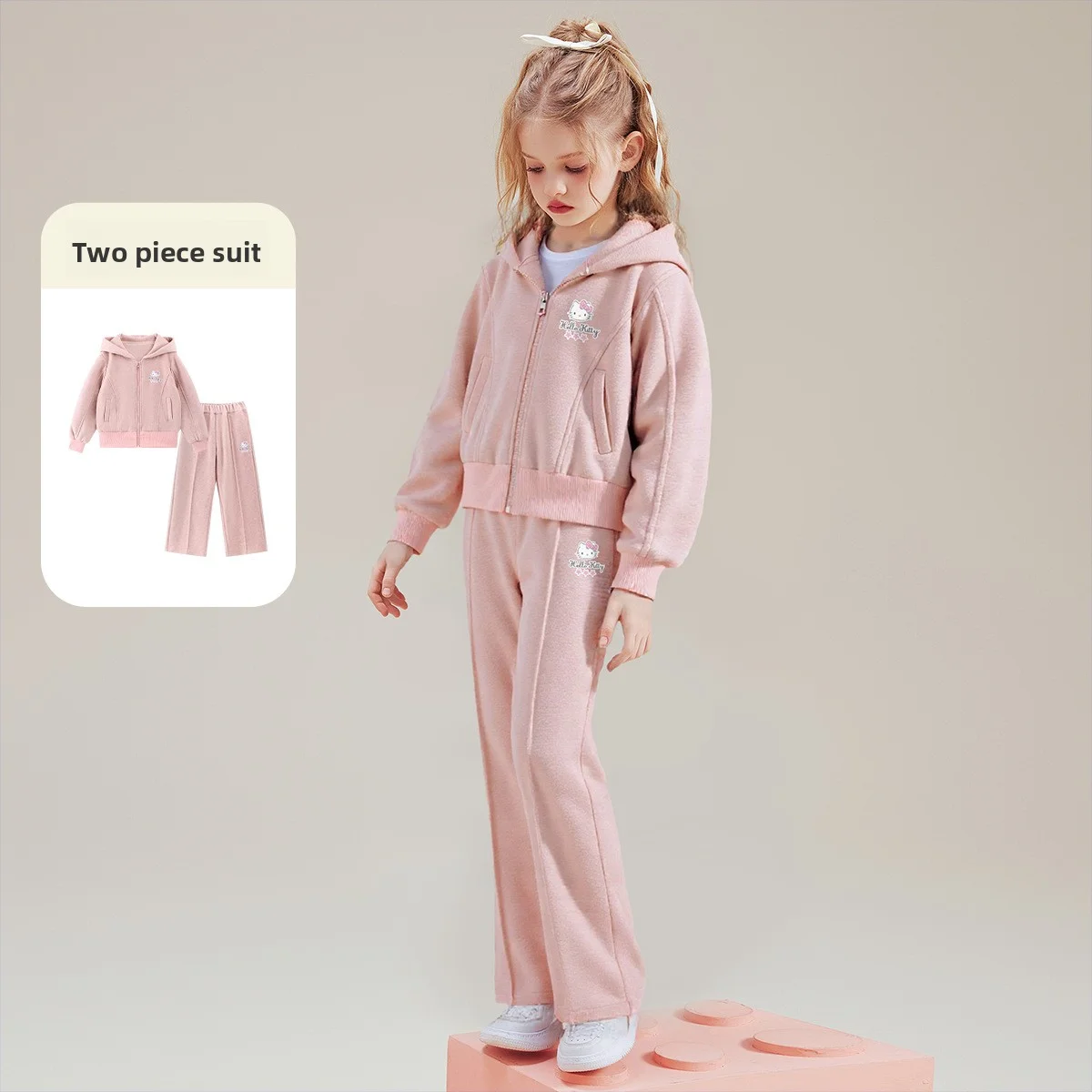 

[Officially Licensed] Girls' Autumn Sports and Leisure Daily Pink Set New Kids' Clothing Hello Kitty Cartoon Two-piece Set