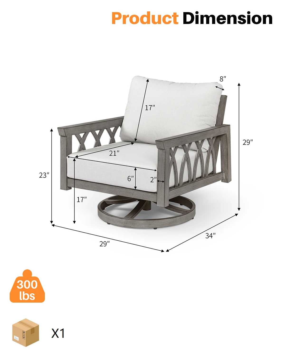SeeHill Swivel Aluminum Armchair, 360° Rotating Patio Club Chair with Thick Cushion for Outdoor Relaxing