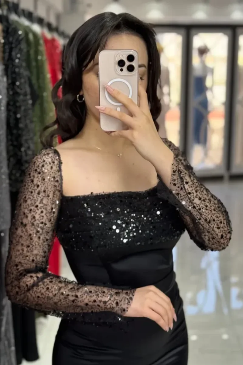 ジェシカ レース グリッター スパンコール イブニングドレス ブラック サテン プロムドレス エレガント レディース フォーマル オケージョン パーティードレス