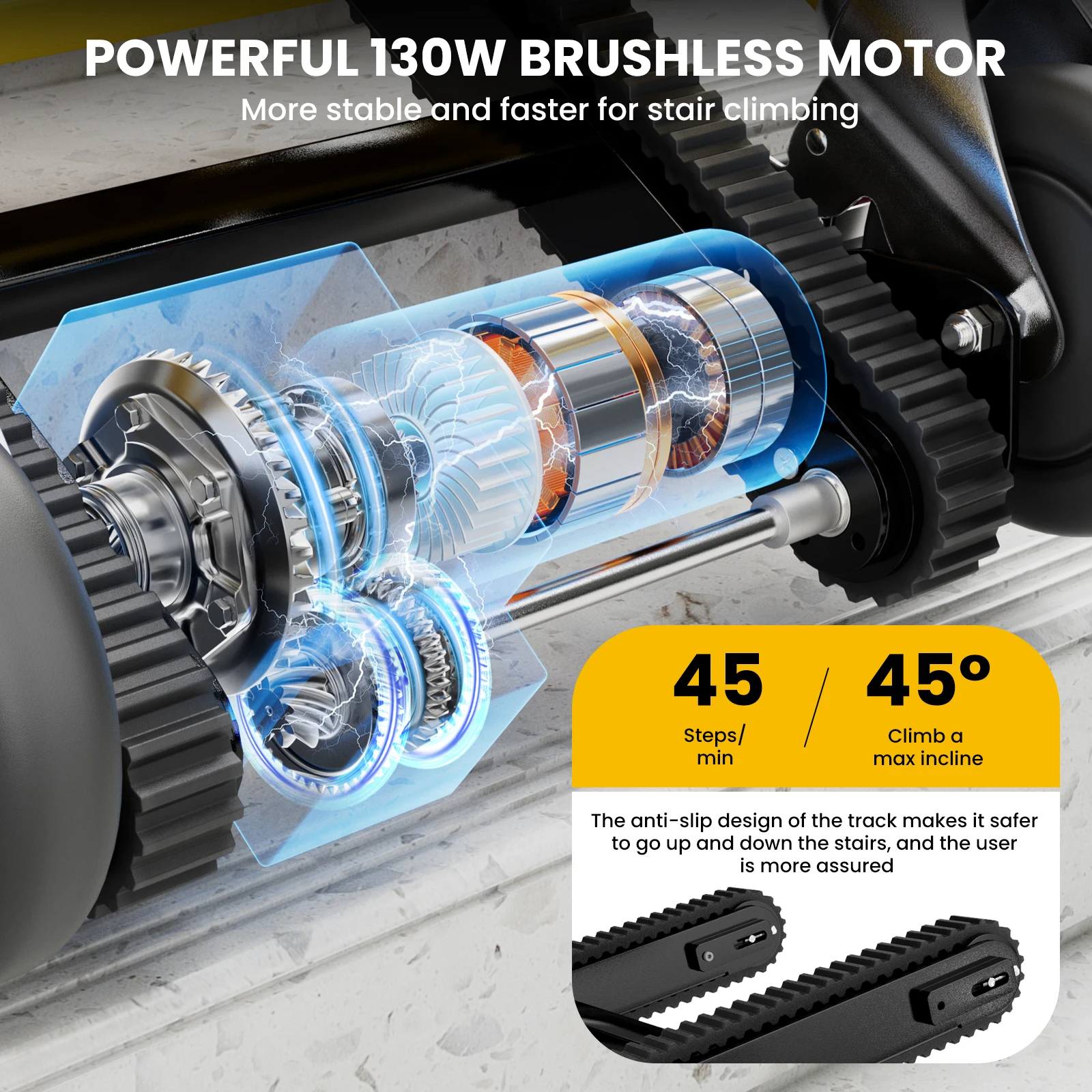 Electric Stair Climbing Chair Foldable Emergency Stair Lift Wheelchair Battery Operated Elderly Disabled Max 440 lbs Load 120W