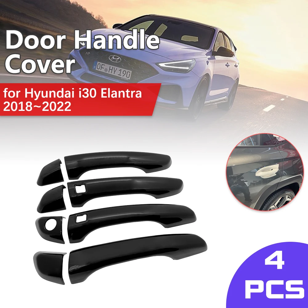 Carbon Black Fiber Door Handle Cover for Hyundai i30 Elantra GT PD i30N 2018~2022 2019 Cap Set Catch Trim Car Sticker Accessorie