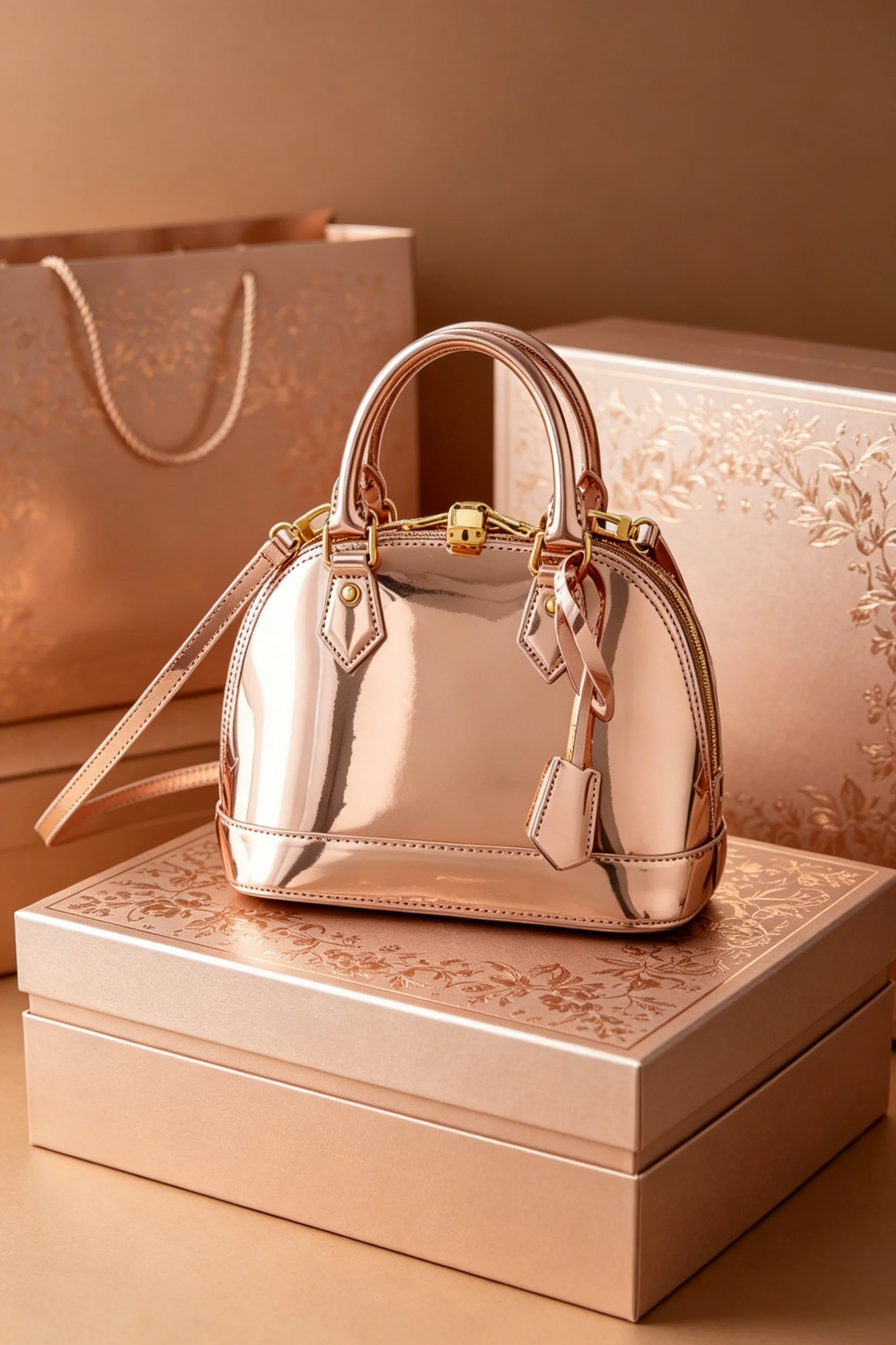 

2026 Fashion New Women's Bag 23.5X17.5X11.5CM PU Pink Glossy Shell Handbag with Shoulder Strap Crossbody Bag No Box