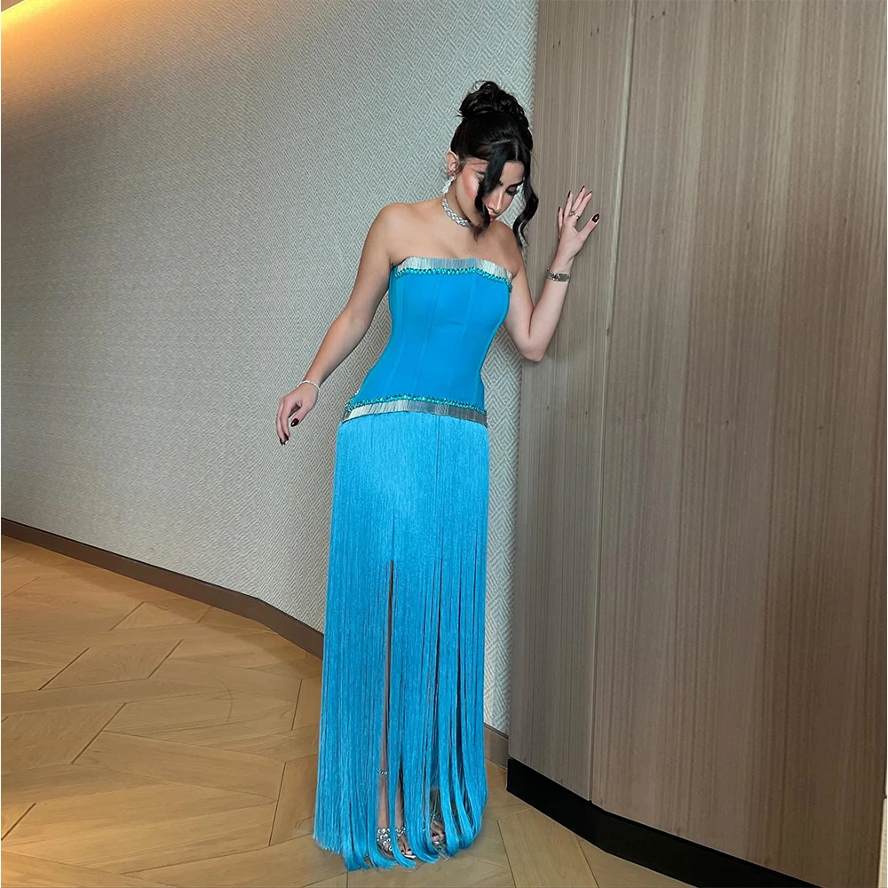 

Вечерние платья с кисточками для женщин, сексуальное коктейльное платье без бретелек с открытой спиной и без рукавов, платья для особых случаев на заказ