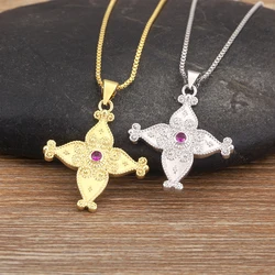Nidin Aesthetic Lucky Evil Eye Rose Red Zircon Charm Pendant Necklace For Women Girls Boys Chain Link Jewelry Birthday Gifts