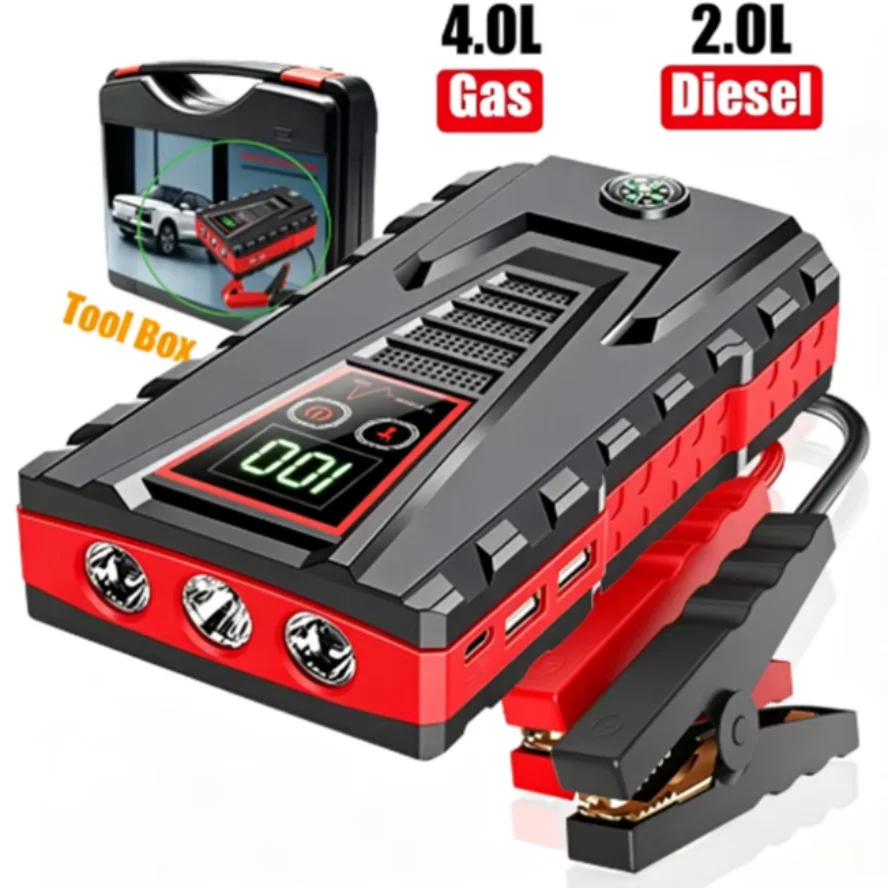 Avviatore portatile per auto, capacità massima 5000A, power bank con funzione di caricabatterie, dispositivo di avviamento automatico 12V, per auto a benzina e diesel, batteria di emergenza, booster