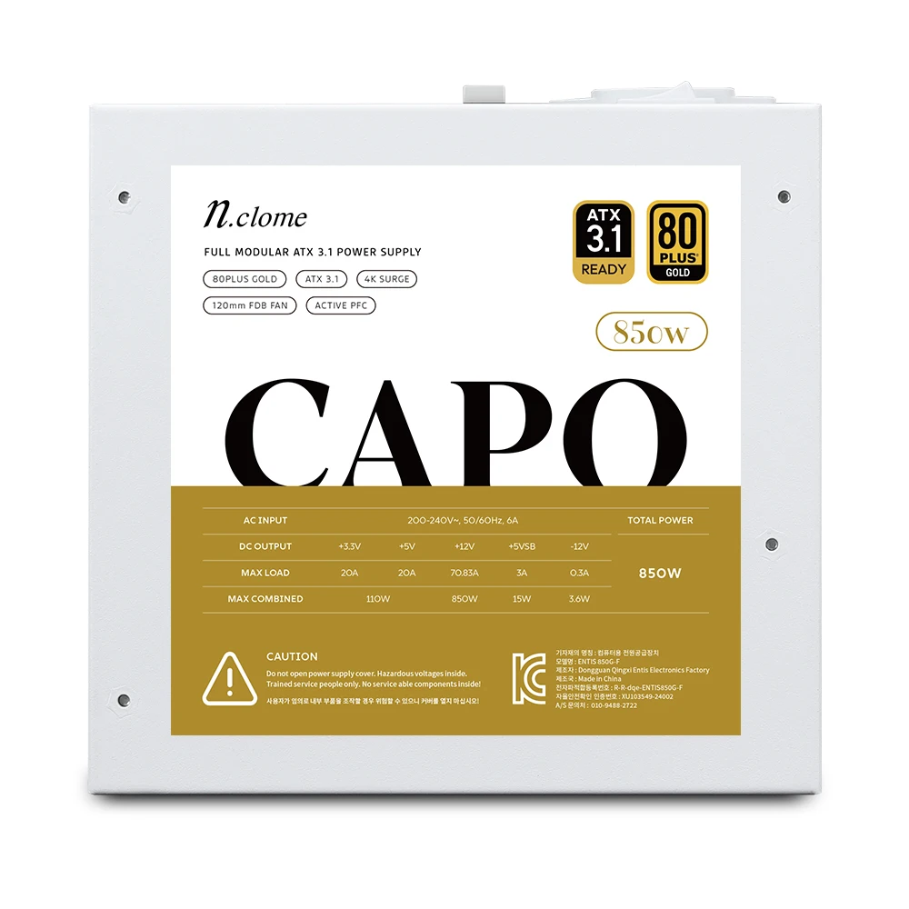 Encrome Capo 850 W 80 Plus Gold Full Modular Atx 3.1 Weiß Computer Power Power Power