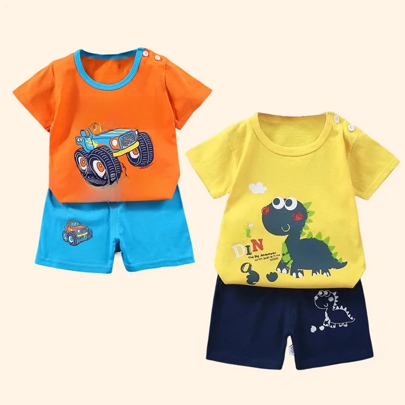 Moda Odzież dziecięca Chłopcy Dziewczynki Zestawy Top Spodenki 2PCS 100% Bawełna Miękkie Letnie Dzieci Ubrania T-shirt Szorty Garnitur dla malucha — zdjęcie 2