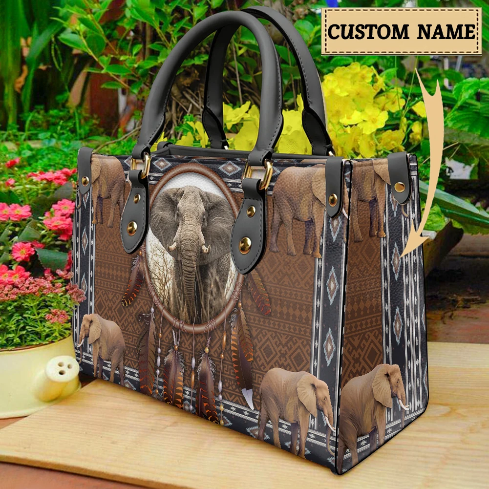 

High Quality Handbags for Women Tribal Elephant Ladies Tote Bags Durable Handle PU Leather Zipper Shoulder Mochilas Para Mujer