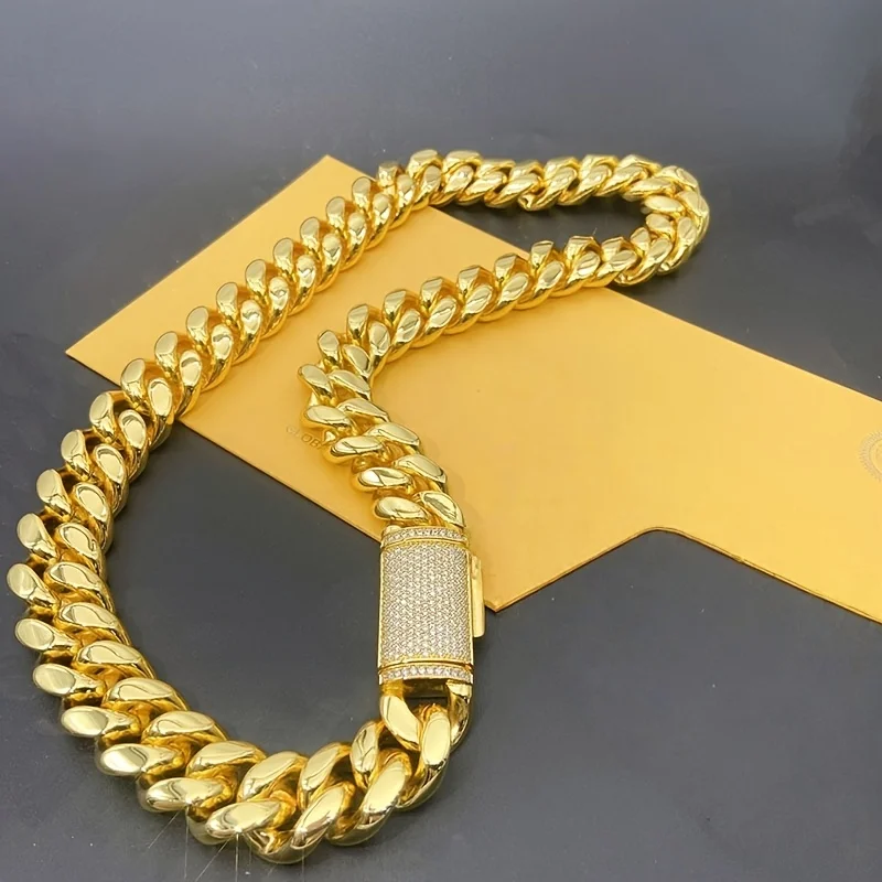 15Mm Men'S Hip Hop Jewelry Street Rap Gangster Style Mossanite Box Clasp, High Quality Shiningfashion Necklace Cuban Chain Hip Hop Jewelry Ice Cuban Chain Halloween Christmas Birthday Gift Graduation Gift Best Selection Delivery Exquisite Gift