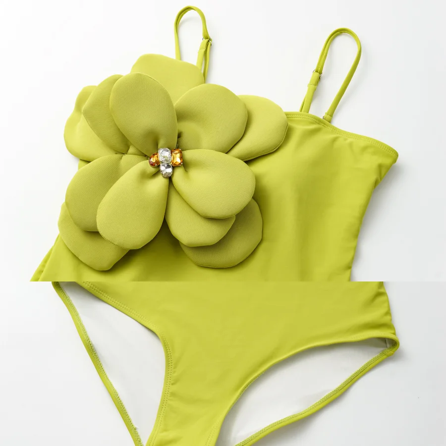 2024 New One piece Swimsuit set Detachable shoulder strap with hand-stitched 3D flower Women Swimwear Beachwear bathingsuit