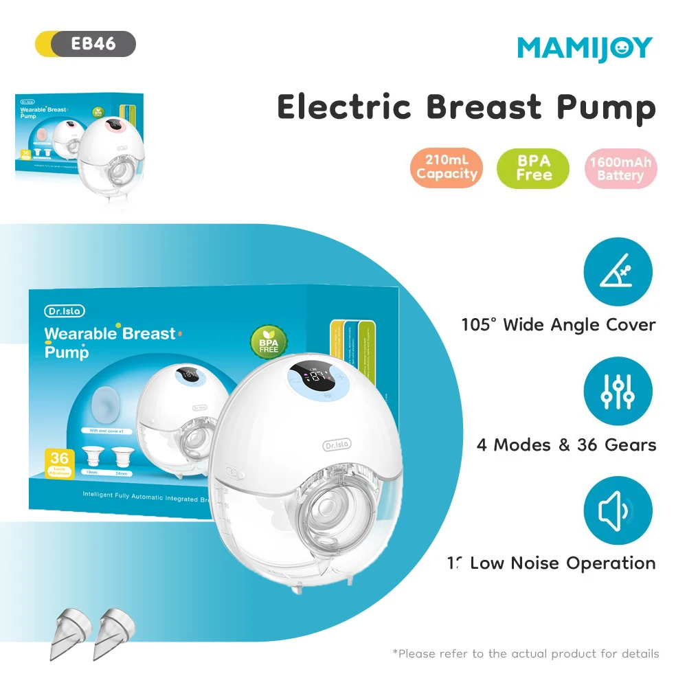 MAMIJOY Extractor de leche eléctrico portátil, 4 modos y 36 niveles, cómodo recolector de leche, ligero con pantalla LED, manos libres EB46