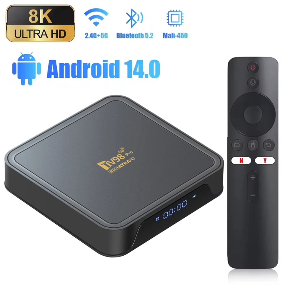 TV98 PRO TV Box Android 14 ATV H313 Quad Core 5G Dual Wifi 8K 4K Media Player TB 5.2 Support Voice remote control TV Box