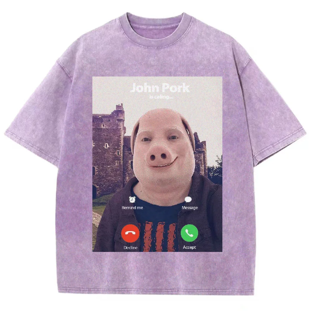 플레이풀 피그 그래픽 오버사이즈 티셔츠 빈티지 워시드 유니섹스 캐주얼 코튼 루즈 티 하라주쿠 스트리트웨어 패션 편안한 다이