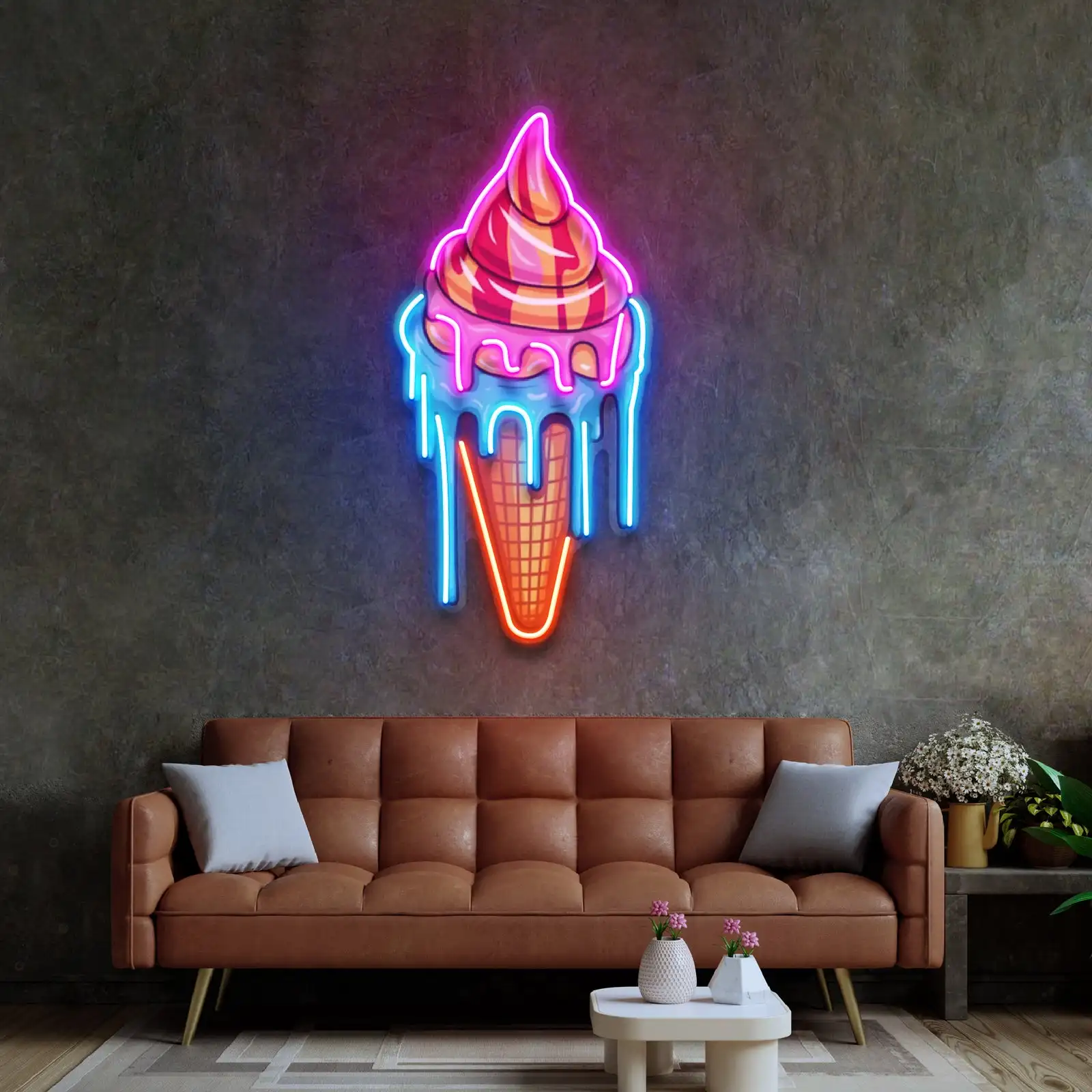 Sweet Ice Cream Neon Sign Wall Art Decor Home Artwork Decor UV Printed Business Shop Sign Sweet Dount Sign Birthday Gift for Kid