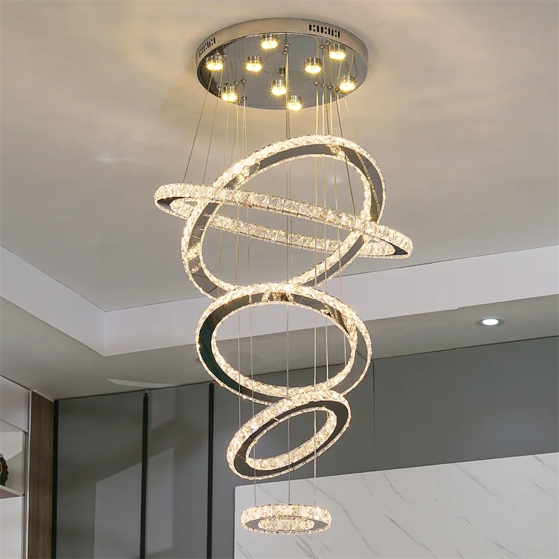 

K9 Crystal Ring Led Pendant Light Modern Chandelier Luxury Hanging Fixture Living Dining Room Stairs Hotel Lamp Home Decor Lustr