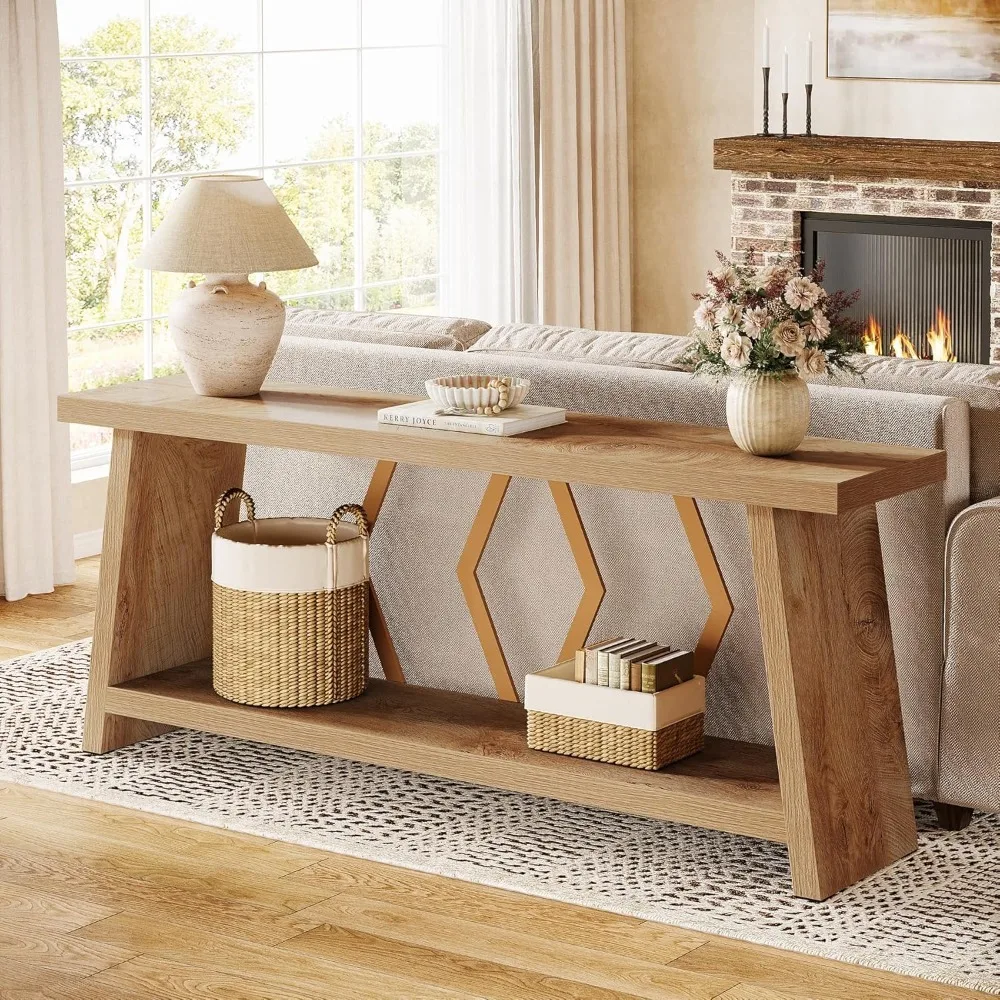 70.86-Inch Extra Long Console Table for Living Room, 2-Tier Sofa Table Behind Couch with Storage
