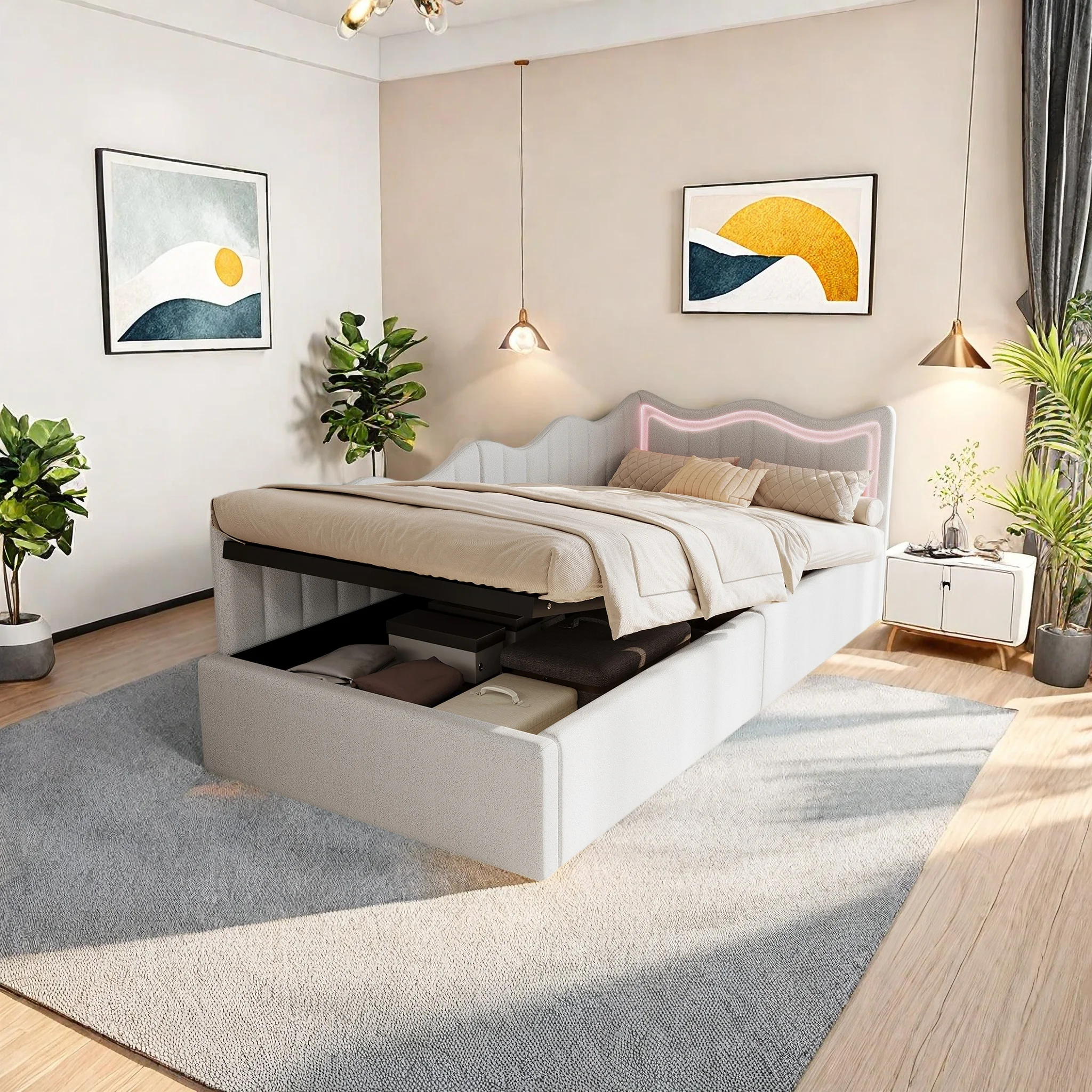 Anajqaqia, 90 × 200 cm Hydraulikbett, Schlafsofa, Polsterbett, Kinderbett, Schlafsofa zum Sitzen und Schlafen, Schlafsofa mit Stauraum, Schlafsofa für Arbeitszimmer, Schlafsofa für Gästezimmer,