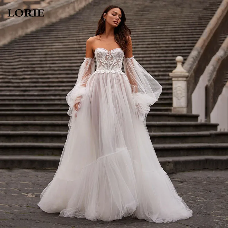 

LORIE Ivory Sweetheart Neck Lace Wedding Dresses A Line Off The Shoulder Bride Dress Puff Sleeve Dubai Wedding Gowns 2024