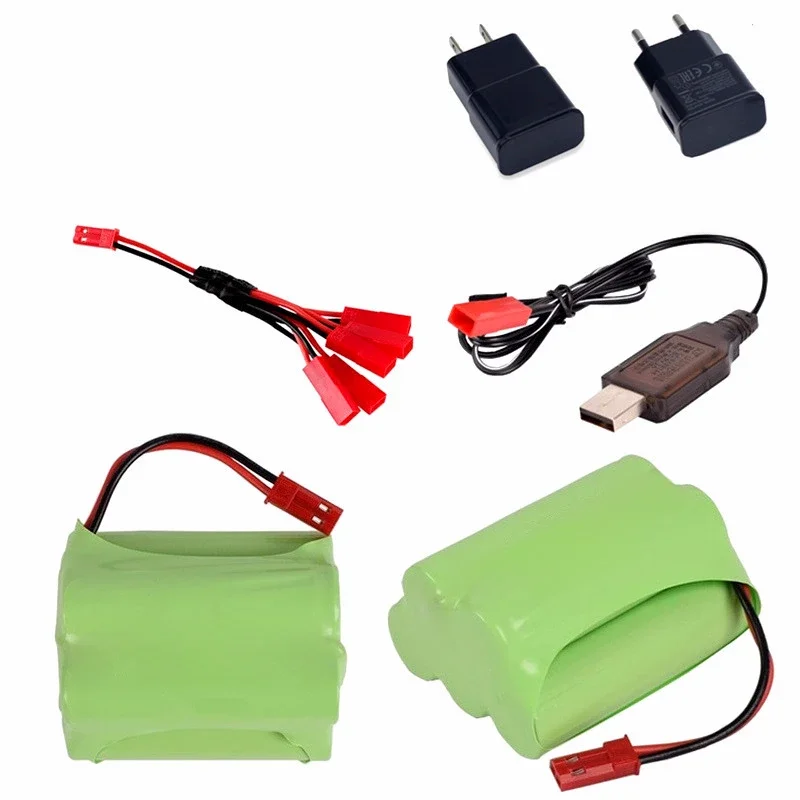 (Przewód JST) Akumulator NiMH 6V 2400mAh + Ładowarka USB do zabawek RC, samochodów, czołgów, robotów, łodzi, ciężarówek, broni, akumulator AA 6V do ponownego ładowania — zdjęcie produktu 6