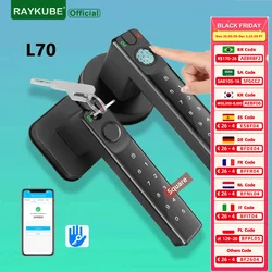 Cerradura inteligente RAYKUBE L70 TT, cerradura de puerta con huella dactilar, cerradura con contraseña y llaves, desbloqueo por aplicación para puerta de Metal de madera para dormitorio interior