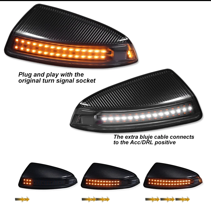 المتعرج LED الجانب مرآة العنبر أضواء الإشارة الأبيض DRL لمرسيدس بنز W204 S204 W639 W164 ML300 ML500 ML550 C250 C300 C350 #5
